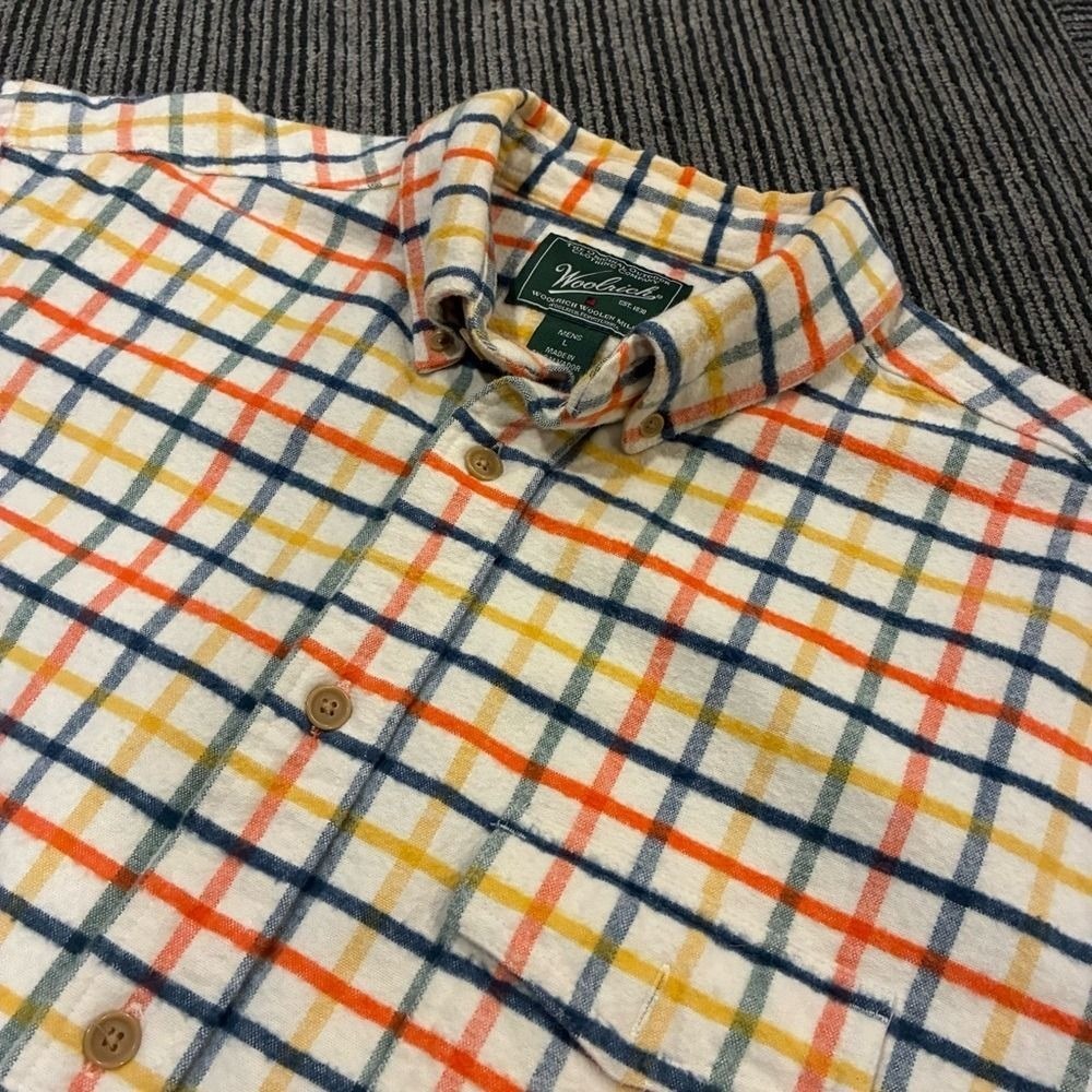 Woolrich Mens Multi-Color Plaid Button Down Flannel Shirt Large